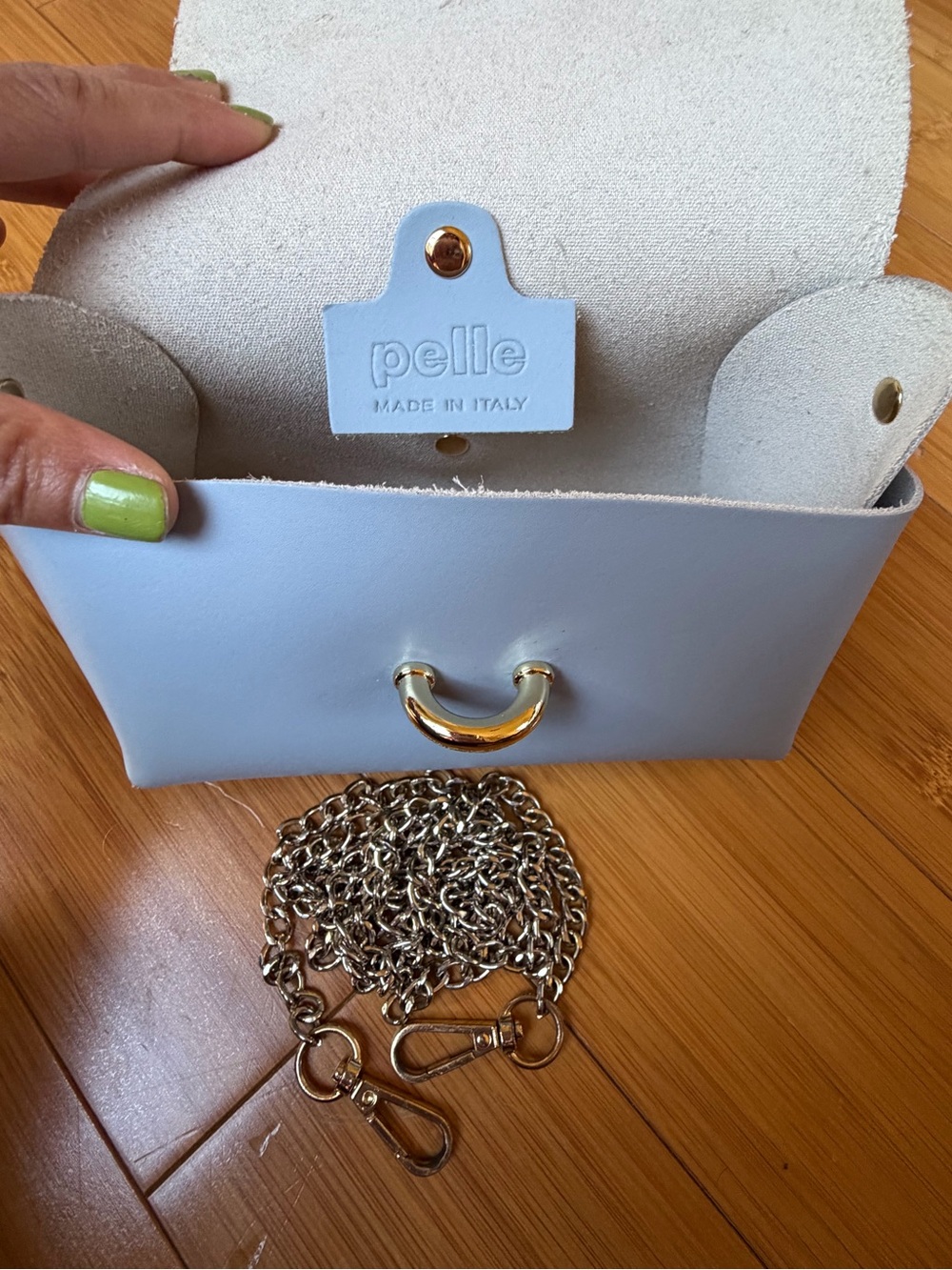 Pelle Light Blue Leatherette Saddle Clutch with Gold Hardware *From Italy* - Picture 5 of 8